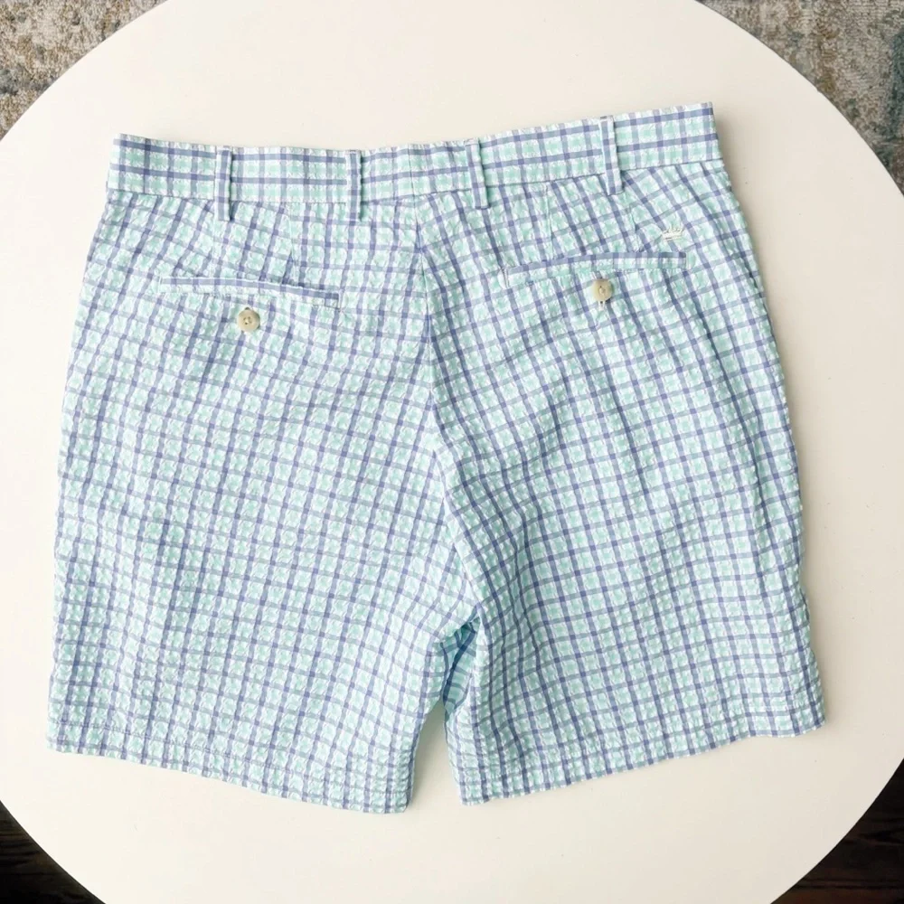 Peter Millar Men’s 8” Seersucker Plaid Featherweight Shorts Size 33 Slim